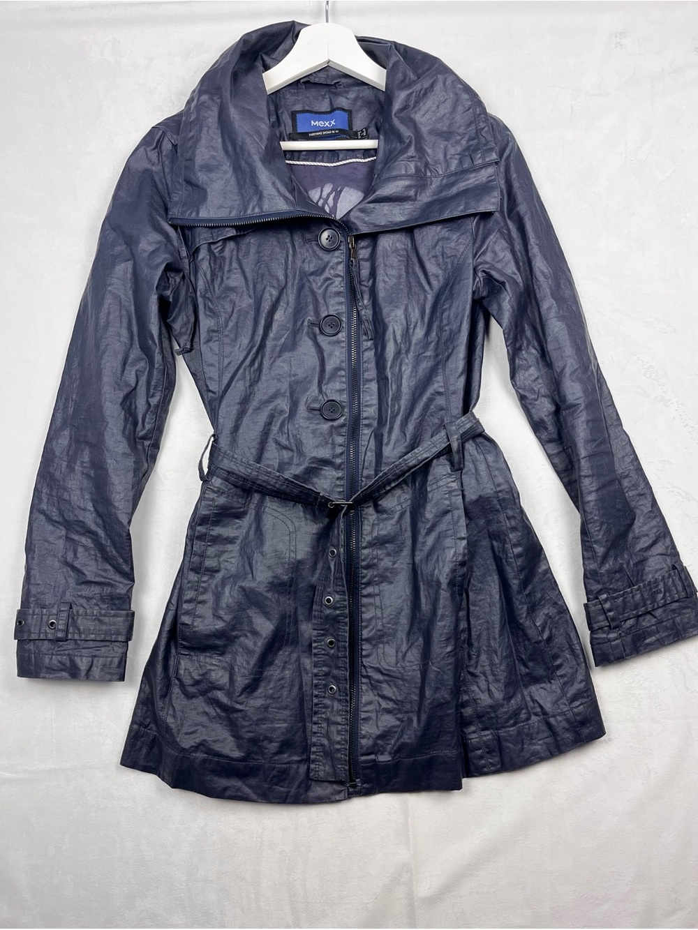 Mexx Metallic Belted Trench Coat Oversized Collar Jacket Size UK 8